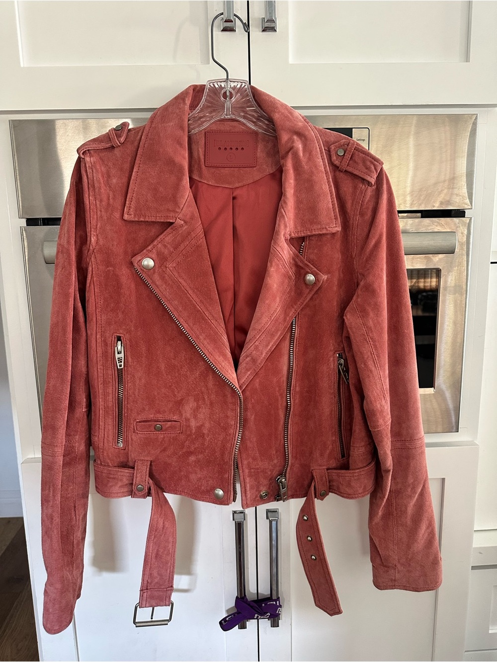Blank NYC Women's Suede Moto Jacket in Dusty Rose size Large